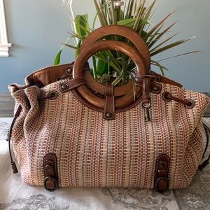 Vintage Fossil Woven & Leather Bag